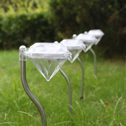 9220 Diamond Shaped Solar Powered Stake Lights Waterproof Outdoor Solar Power Lawn Lamps Led Spot Light Garden Pathway Stainless Steel Solar Landscape Lighting (4 Pcs Set)