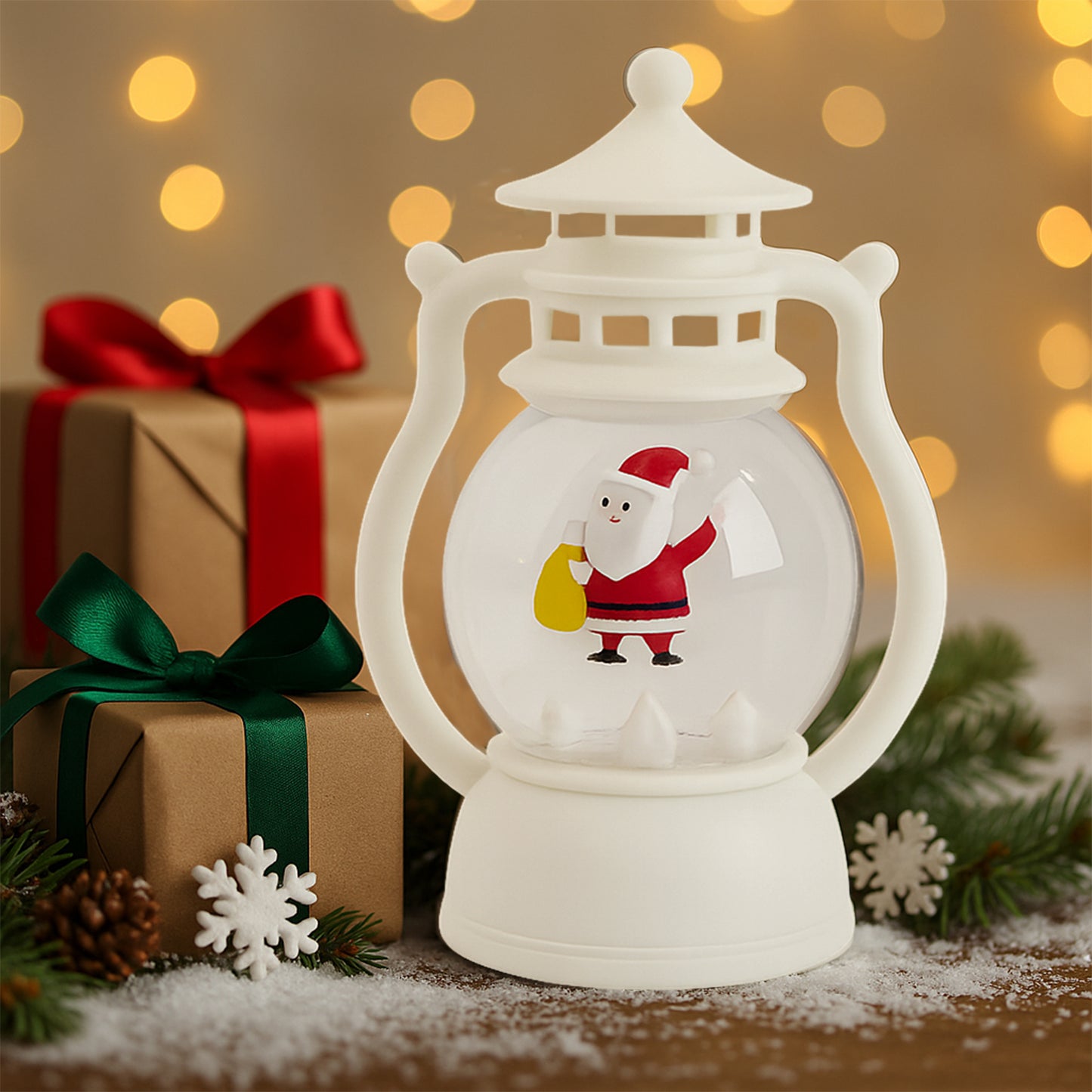 Mini Led Decorative Lantern With Santa Figurine (1 Pc)