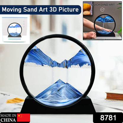 8781 Moving Sand Art Picture Decor 3d Deep Sea Sandscape Liquid Motion Round Glass Frame Display Flowing Sand Relaxing Gift For Kids Adults Painting Artistic Sandscape For Home Office Ornament Desktop Art Bookshelves Decoration (1 Pc )