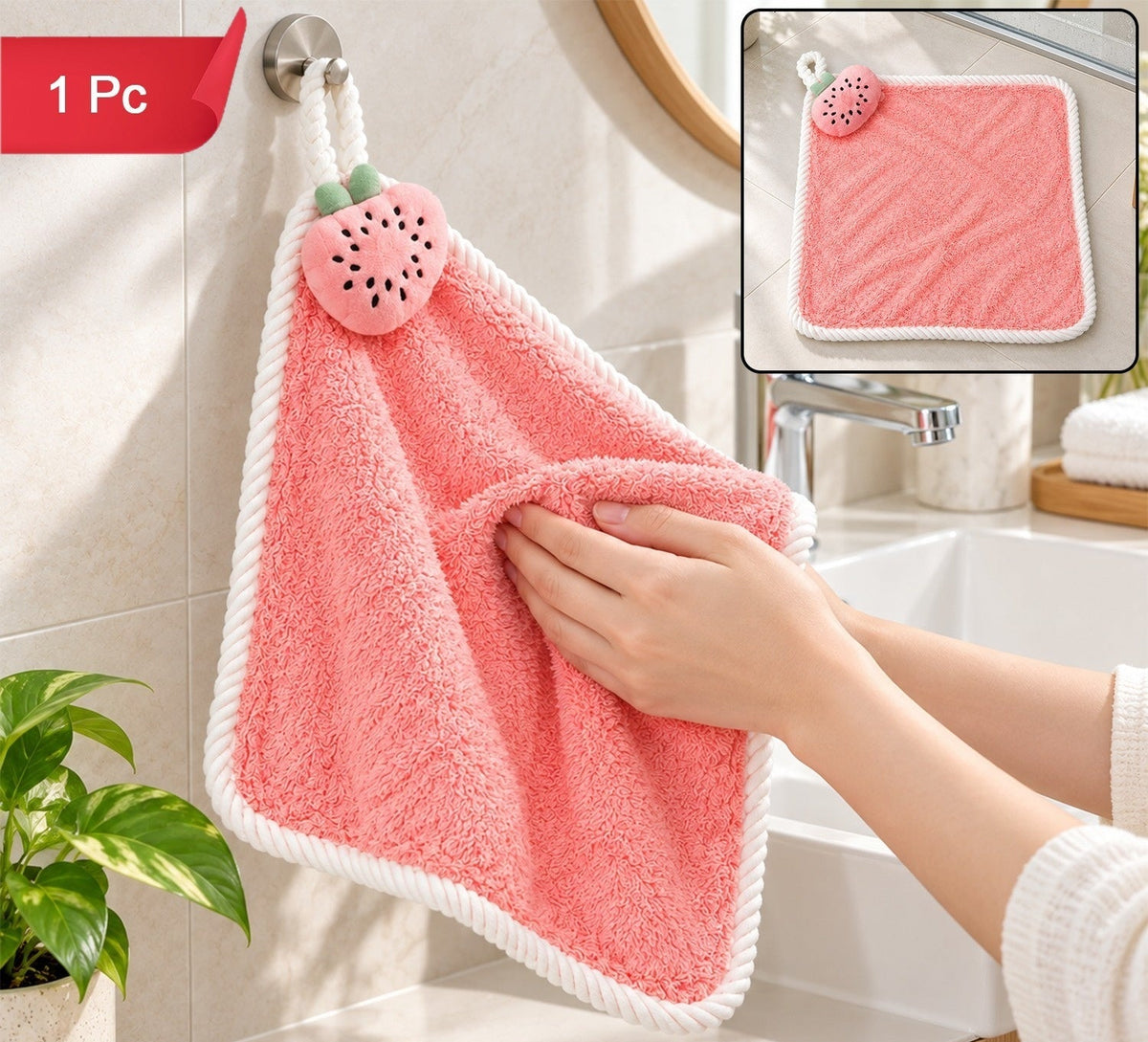 Soft Decorative Hanging Hand Towel With Fruit Motif For Kitchen And Bathroom Use (1 Pc)
