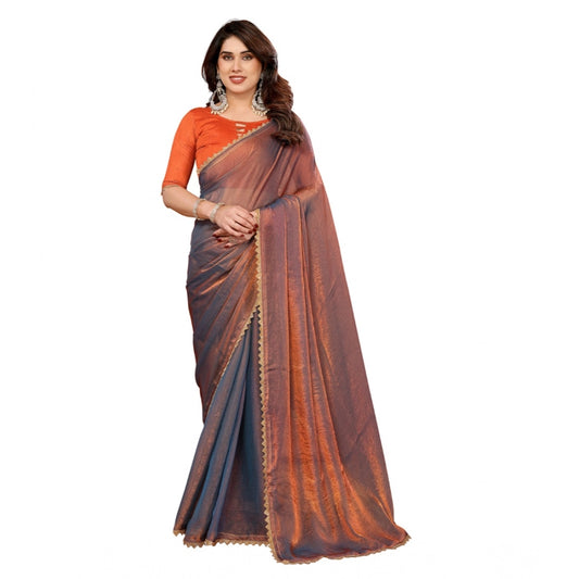 Generic Women's Georgette Printed Saree With Unstitched Blouse 5.5Mtr (Orange)