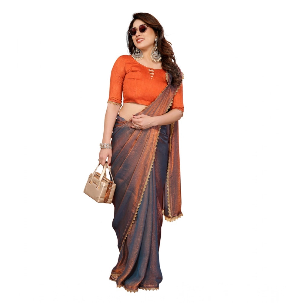 Generic Women's Georgette Printed Saree With Unstitched Blouse 5.5Mtr (Orange)