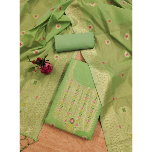 Women's Banarasi Silk Printed Unstitched Salwar Suit Material With Dupatta (Pista, 3Mtrs)