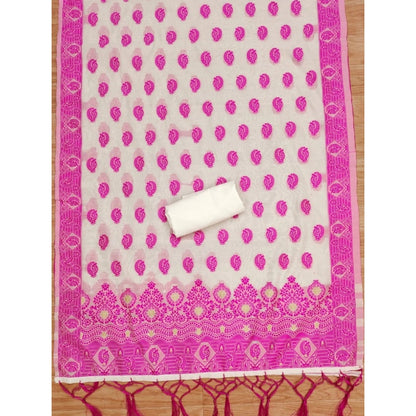 Women's Banarasi Silk Printed Unstitched Salwar Suit Material With Dupatta (Pink, 3Mtrs)