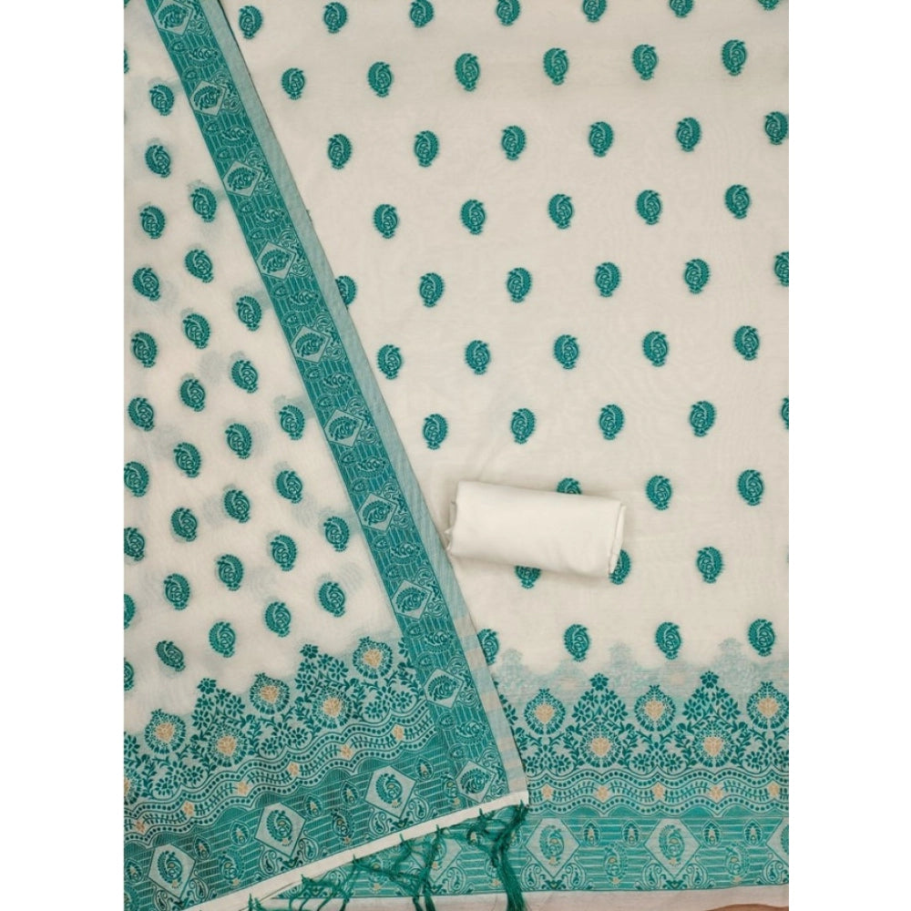 Women's Banarasi Silk Printed Unstitched Salwar Suit Material With Dupatta (Teal, 3Mtrs)