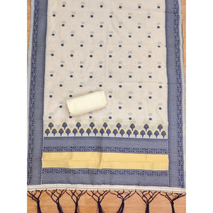 Women's Banarasi Silk Printed Unstitched Salwar Suit Material With Dupatta (Navy Blue, 3Mtrs)