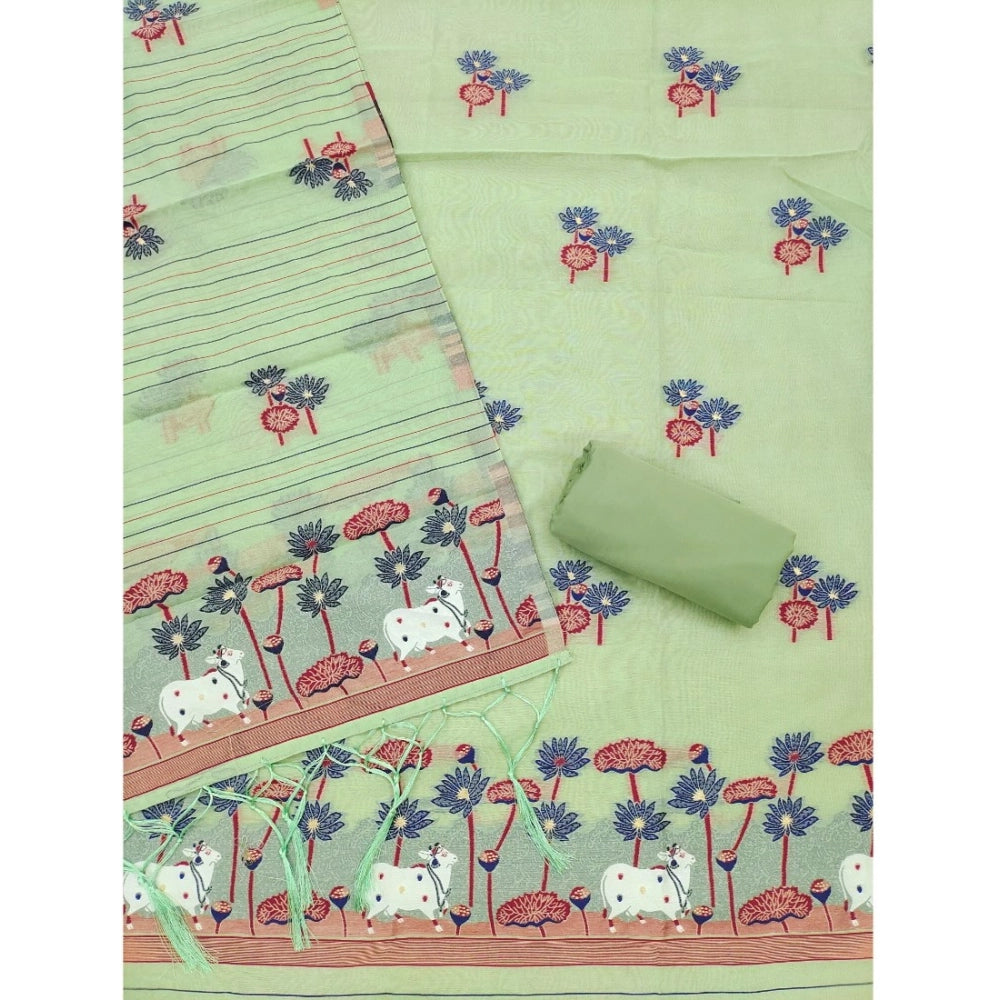 Women's Banarasi Silk Printed Unstitched Salwar Suit Material With Dupatta (Pista, 3Mtrs)