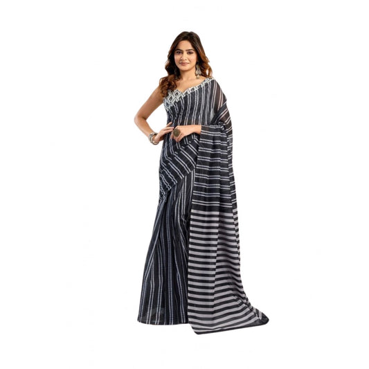 Women's Faux_Linen Printed Ready-to-Wear Saree With Unstitched Blouse 5.5 Mtr (Black)