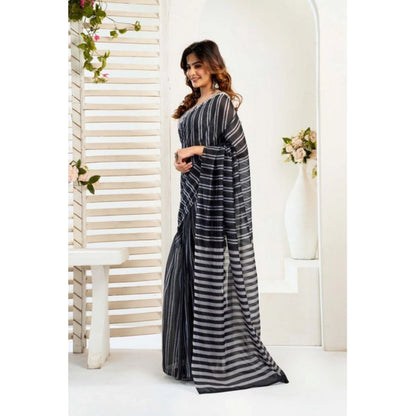 Women's Faux_Linen Printed Ready-to-Wear Saree With Unstitched Blouse 5.5 Mtr (Black)