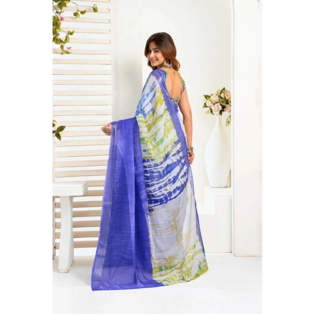 Women's Faux_Linen Printed Ready-to-Wear Saree With Unstitched Blouse 5.5 Mtr (Blue)