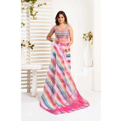 Women's Faux_Linen Printed Ready-to-Wear Saree With Unstitched Blouse 5.5 Mtr (Multicolor)