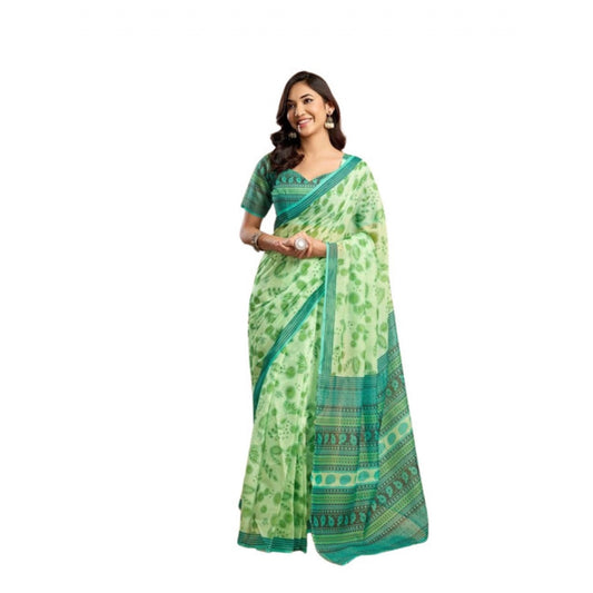 Women's Faux_Linen Printed Ready-to-Wear Saree With Unstitched Blouse 5.5 Mtr (Light_Green)
