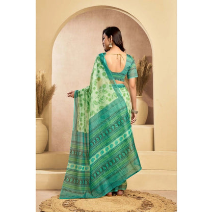 Women's Faux_Linen Printed Ready-to-Wear Saree With Unstitched Blouse 5.5 Mtr (Light_Green)