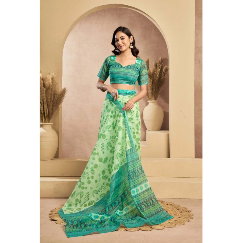 Women's Faux_Linen Printed Ready-to-Wear Saree With Unstitched Blouse 5.5 Mtr (Light_Green)