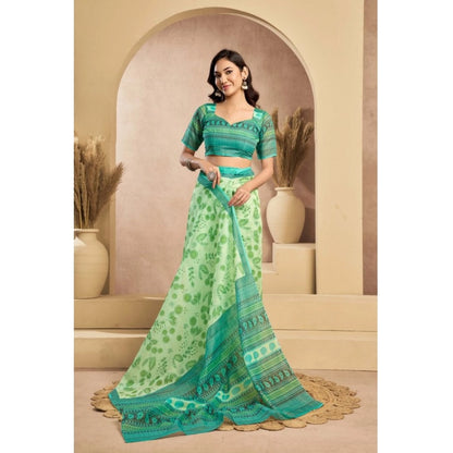 Women's Faux_Linen Printed Ready-to-Wear Saree With Unstitched Blouse 5.5 Mtr (Light_Green)