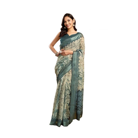 Women's Faux_Linen Printed Ready-to-Wear Saree With Unstitched Blouse 5.5 Mtr (Light_Grey)