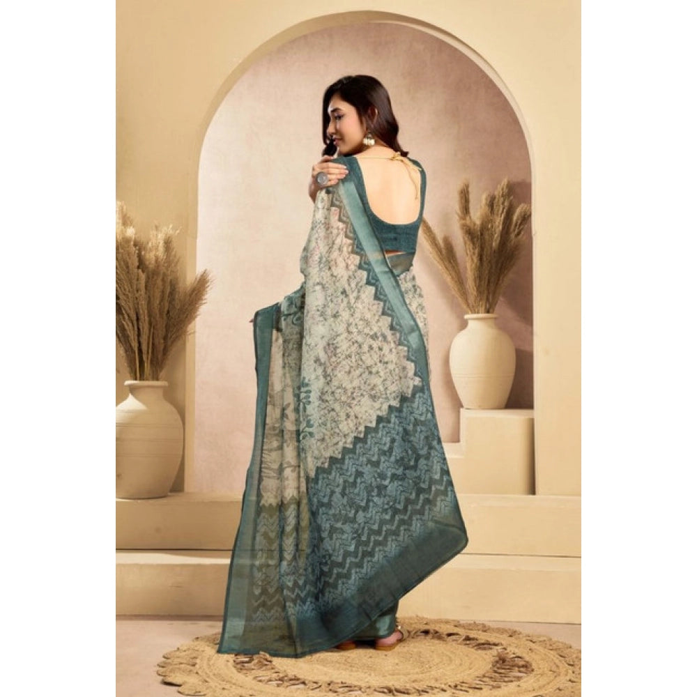 Women's Faux_Linen Printed Ready-to-Wear Saree With Unstitched Blouse 5.5 Mtr (Light_Grey)