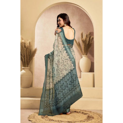 Women's Faux_Linen Printed Ready-to-Wear Saree With Unstitched Blouse 5.5 Mtr (Light_Grey)