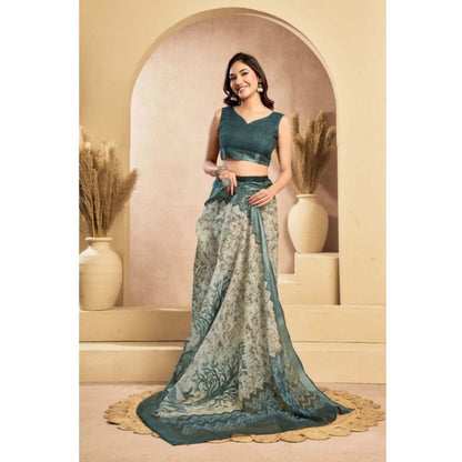 Women's Faux_Linen Printed Ready-to-Wear Saree With Unstitched Blouse 5.5 Mtr (Light_Grey)