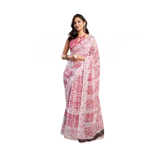 Women's Faux_Linen Printed Ready-to-Wear Saree With Unstitched Blouse 5.5 Mtr (Pink)