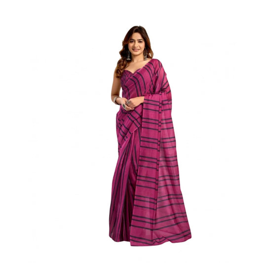 Women's Faux_Linen Printed Ready-to-Wear Saree With Unstitched Blouse 5.5 Mtr (Magenta)