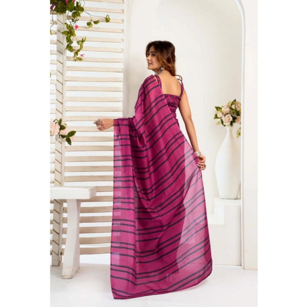 Women's Faux_Linen Printed Ready-to-Wear Saree With Unstitched Blouse 5.5 Mtr (Magenta)