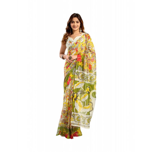 Women's Faux_Linen Printed Ready-to-Wear Saree With Unstitched Blouse 5.5 Mtr (Multicolor)