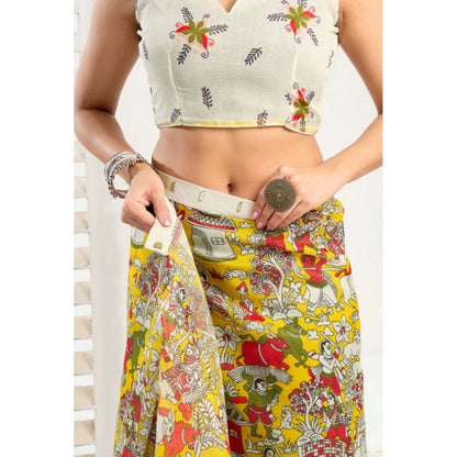 Women's Faux_Linen Printed Ready-to-Wear Saree With Unstitched Blouse 5.5 Mtr (Multicolor)