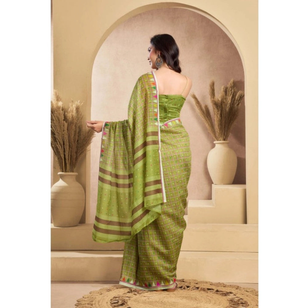 Women's Faux_Linen Printed Ready-to-Wear Saree With Unstitched Blouse 5.5 Mtr (Olive)