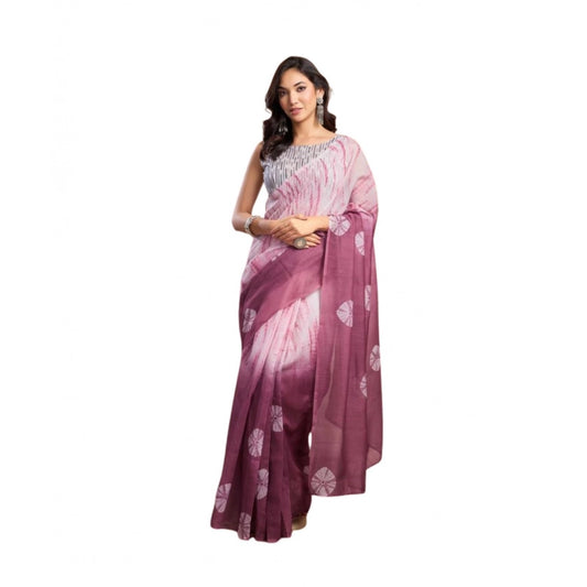 Women's Faux_Linen Printed Ready-to-Wear Saree With Unstitched Blouse 5.5 Mtr (Wine)