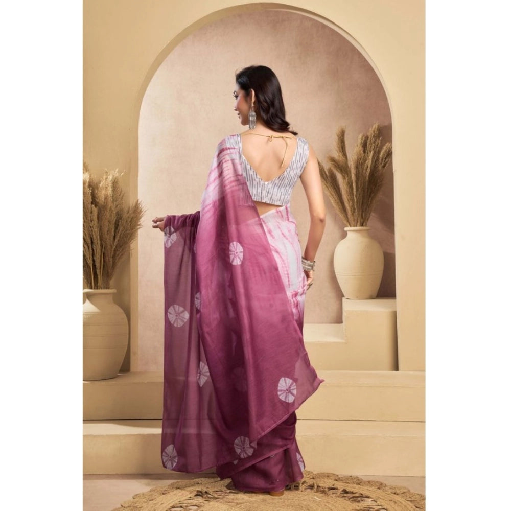 Women's Faux_Linen Printed Ready-to-Wear Saree With Unstitched Blouse 5.5 Mtr (Wine)