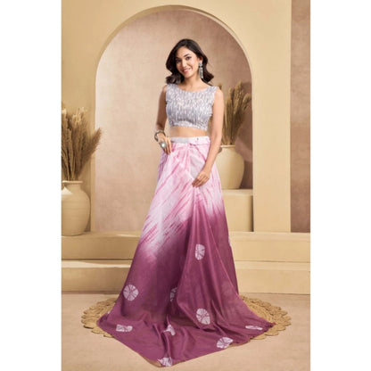 Women's Faux_Linen Printed Ready-to-Wear Saree With Unstitched Blouse 5.5 Mtr (Wine)