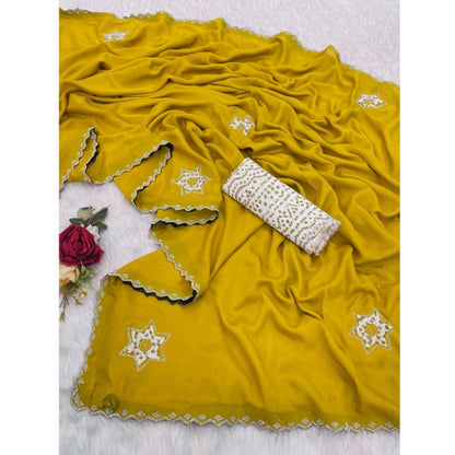Women's Chiffon Butti Dotted Saree With Unstitched Blouse 5.5Mtr (Yellow)