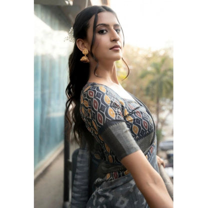 Women's Polyester Printed Saree With Unstitched Blouse 5.5 Mtr (Grey)