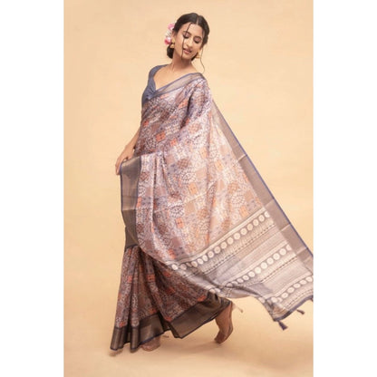Women's Polyester Printed Saree With Unstitched Blouse 5.5 Mtr (Multicolor)