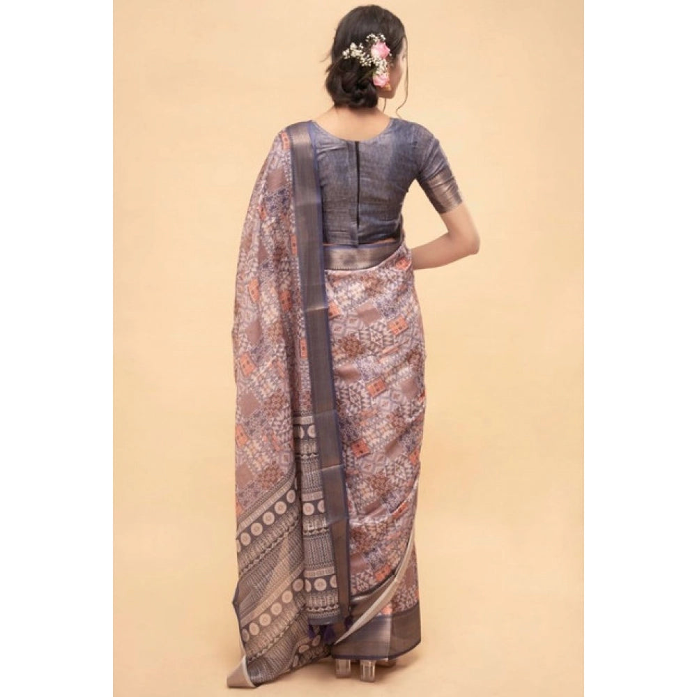 Women's Polyester Printed Saree With Unstitched Blouse 5.5 Mtr (Multicolor)