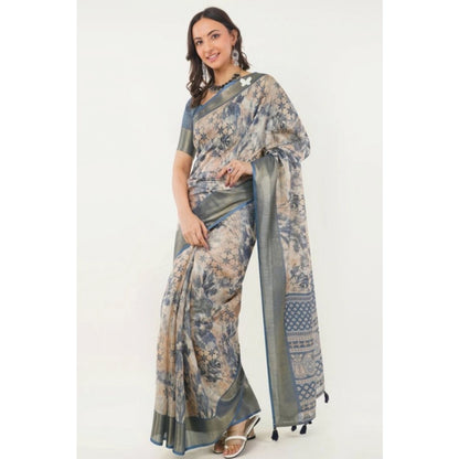 Women's Polyester Printed Saree With Unstitched Blouse 5.5 Mtr (Multicolor)