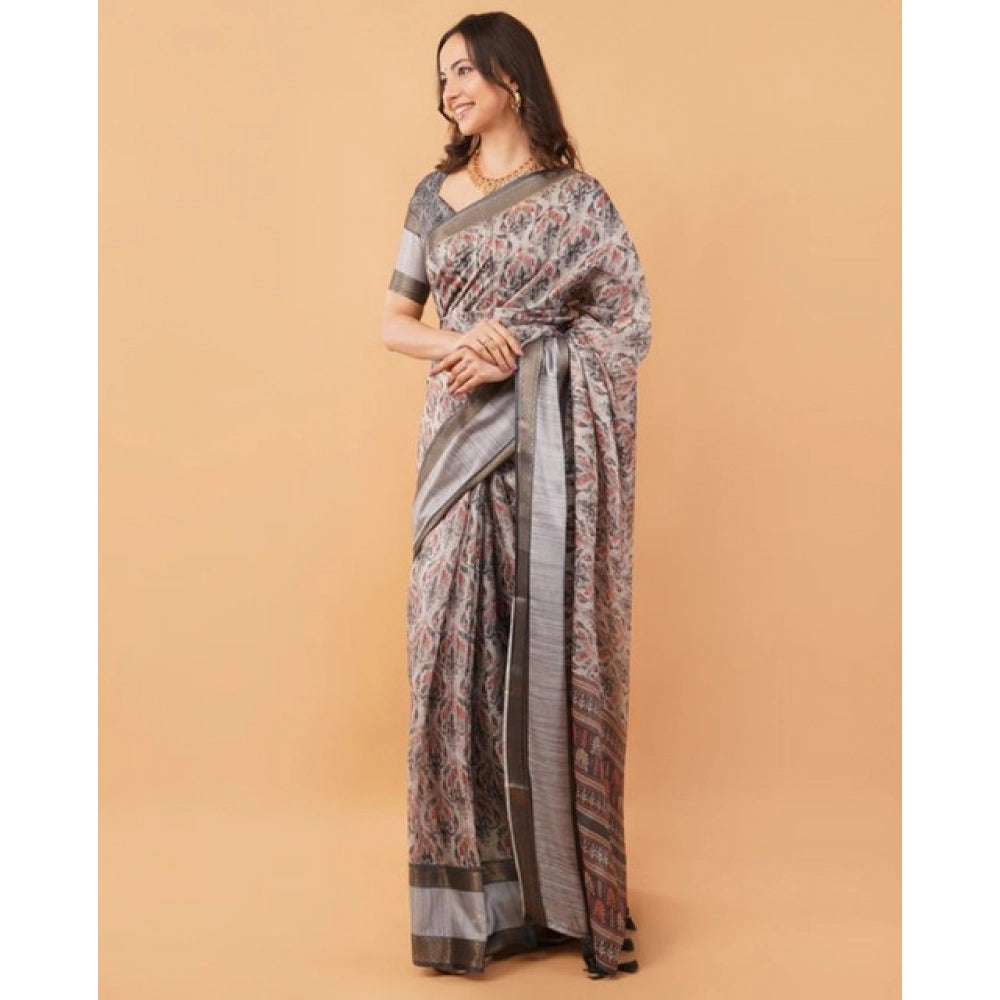 Women's Polyester Printed Saree With Unstitched Blouse 5.5 Mtr (Multicolor)