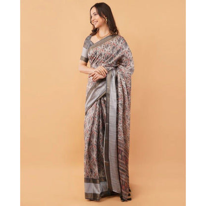 Women's Polyester Printed Saree With Unstitched Blouse 5.5 Mtr (Multicolor)
