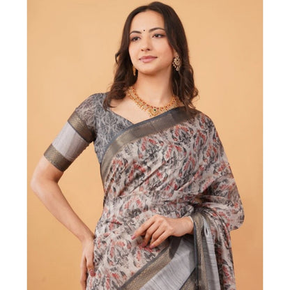 Women's Polyester Printed Saree With Unstitched Blouse 5.5 Mtr (Multicolor)