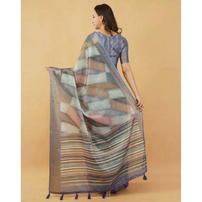 Women's Polyester Printed Saree With Unstitched Blouse 5.5 Mtr (Multicolor)