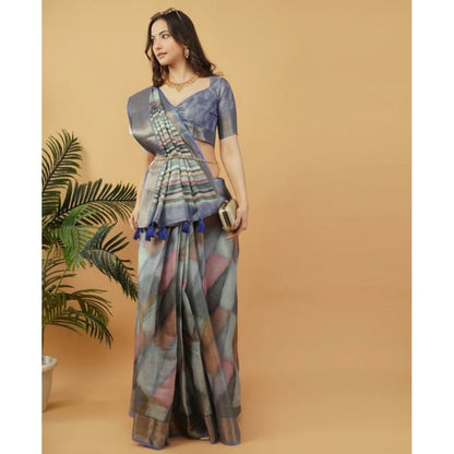 Women's Polyester Printed Saree With Unstitched Blouse 5.5 Mtr (Multicolor)