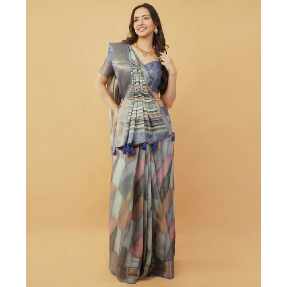 Women's Polyester Printed Saree With Unstitched Blouse 5.5 Mtr (Multicolor)