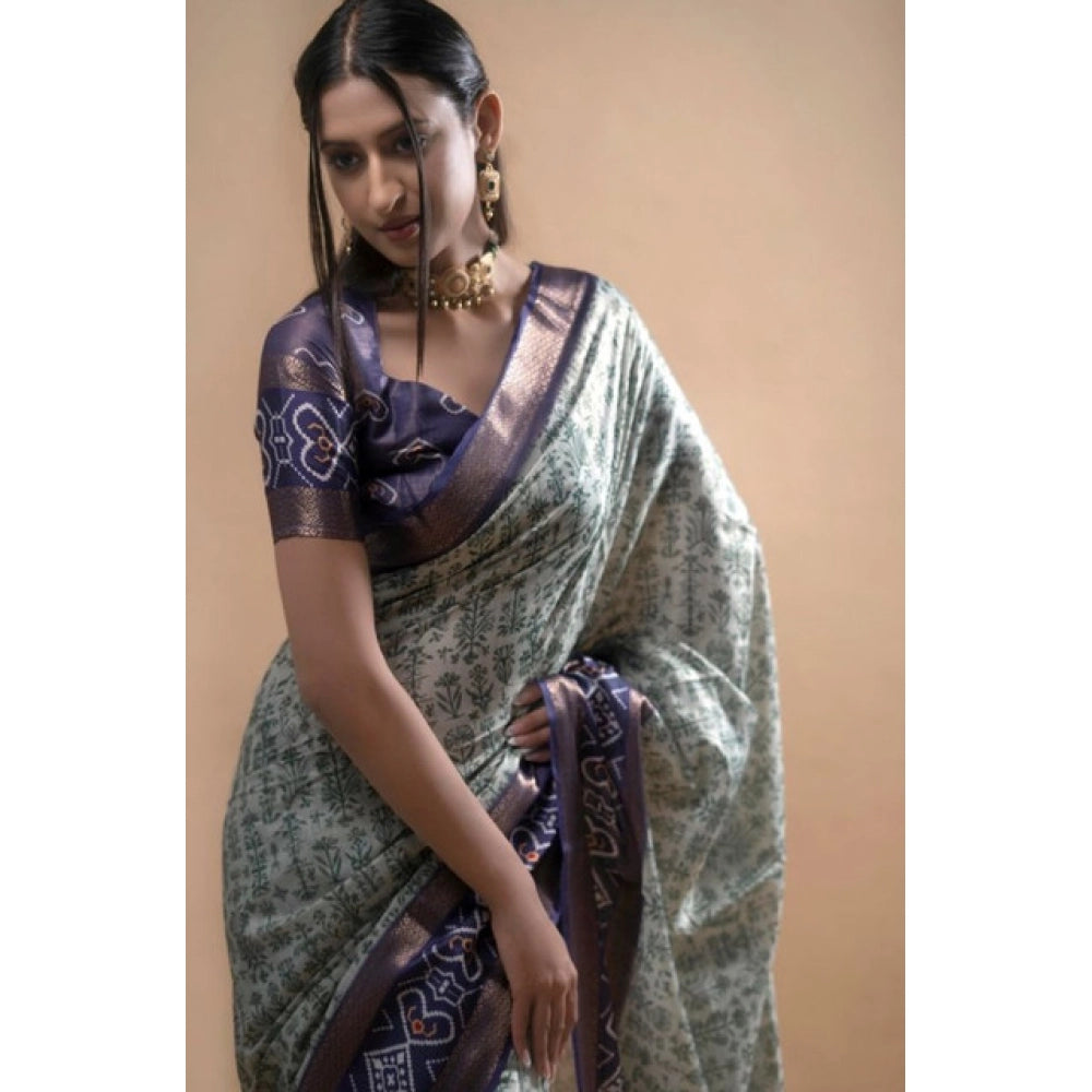 Women's Polyester Printed Saree With Unstitched Blouse 5.5 Mtr (Green)