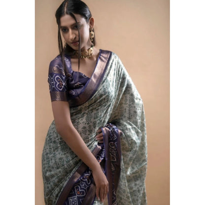 Women's Polyester Printed Saree With Unstitched Blouse 5.5 Mtr (Green)