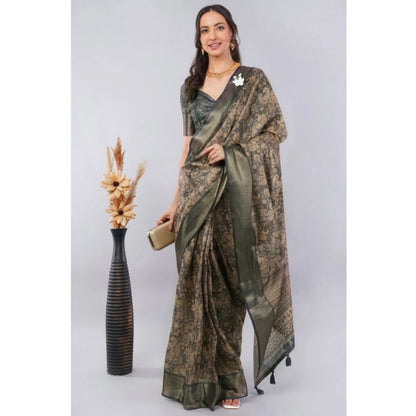Women's Polyester Printed Ready To Wear Saree With Unstitched Blouse 5.5 Mtr (Grey)