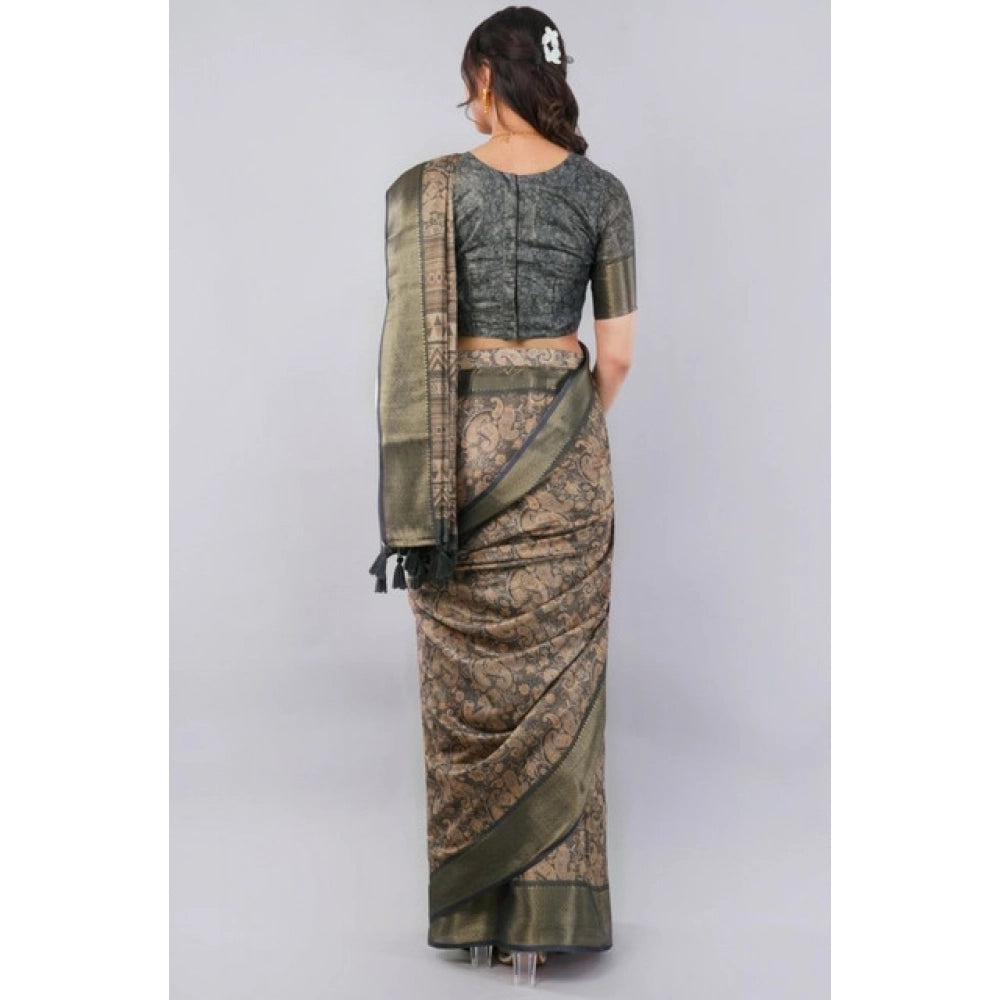 Women's Polyester Printed Ready To Wear Saree With Unstitched Blouse 5.5 Mtr (Grey)
