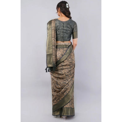 Women's Polyester Printed Ready To Wear Saree With Unstitched Blouse 5.5 Mtr (Grey)
