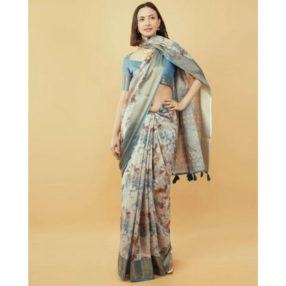 Women's Polyester Printed Saree With Unstitched Blouse 5.5 Mtr (Multicolor)