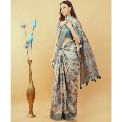 Women's Polyester Printed Saree With Unstitched Blouse 5.5 Mtr (Multicolor)